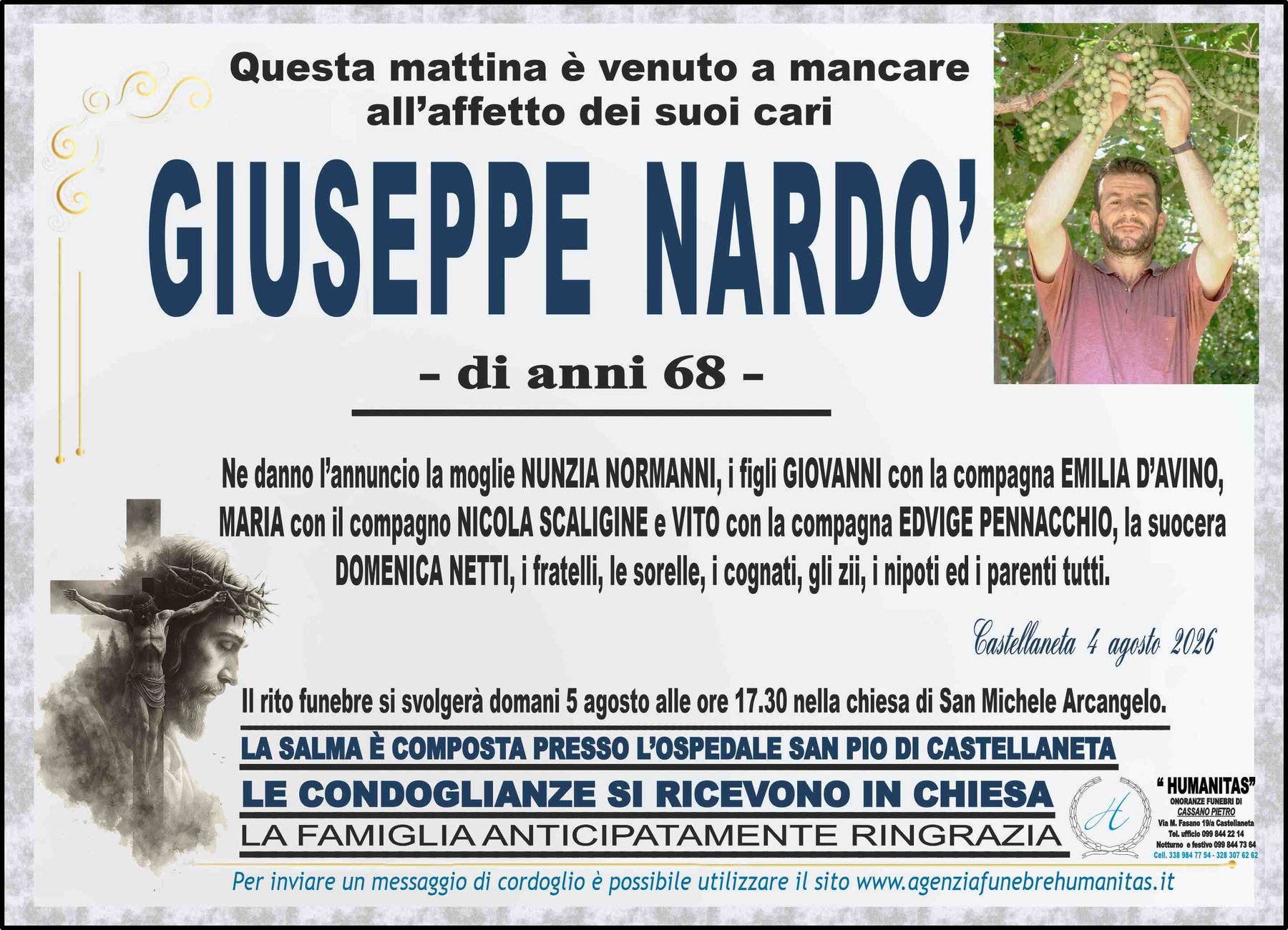 Manifesto funebre di Giuseppe Nardò