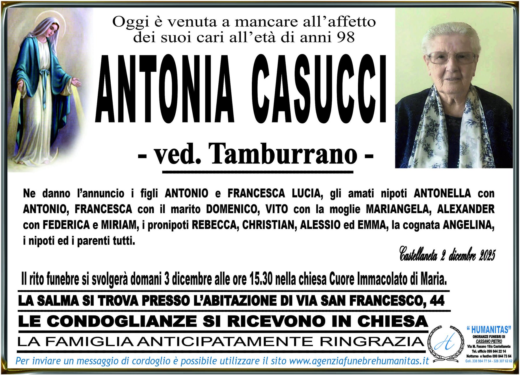 Manifesto funebre di Antonia Casucci