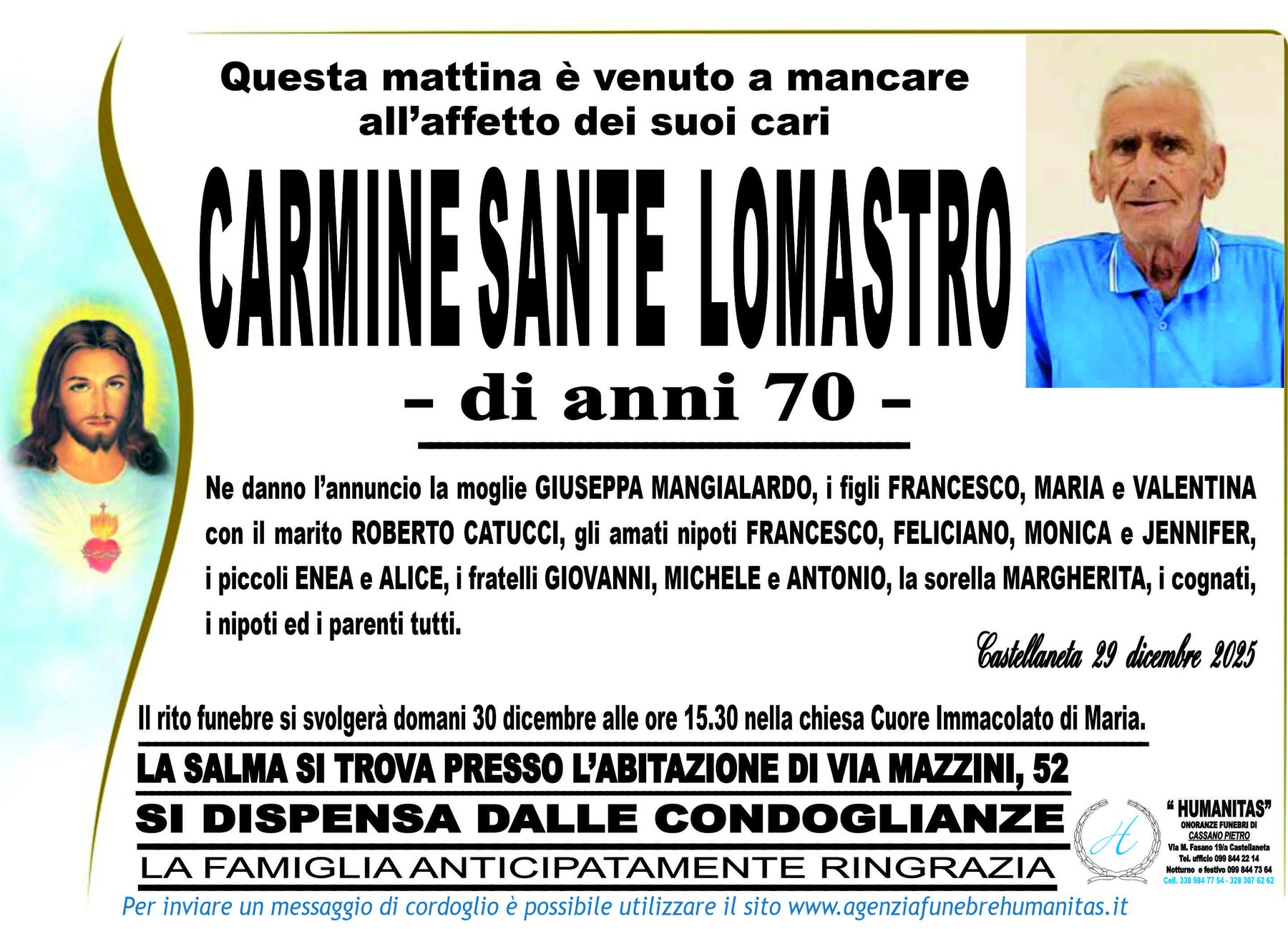 Manifesto funebre di Carmine Sante Lomastro