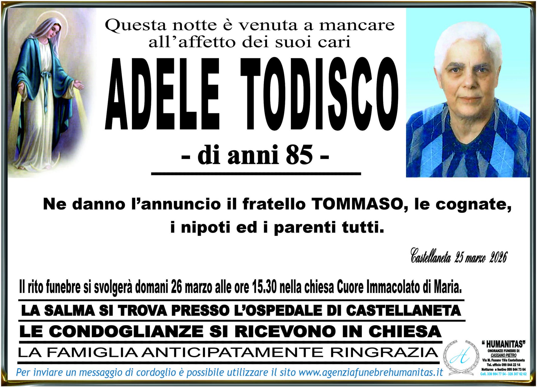 Manifesto funebre di Adele Todisco
