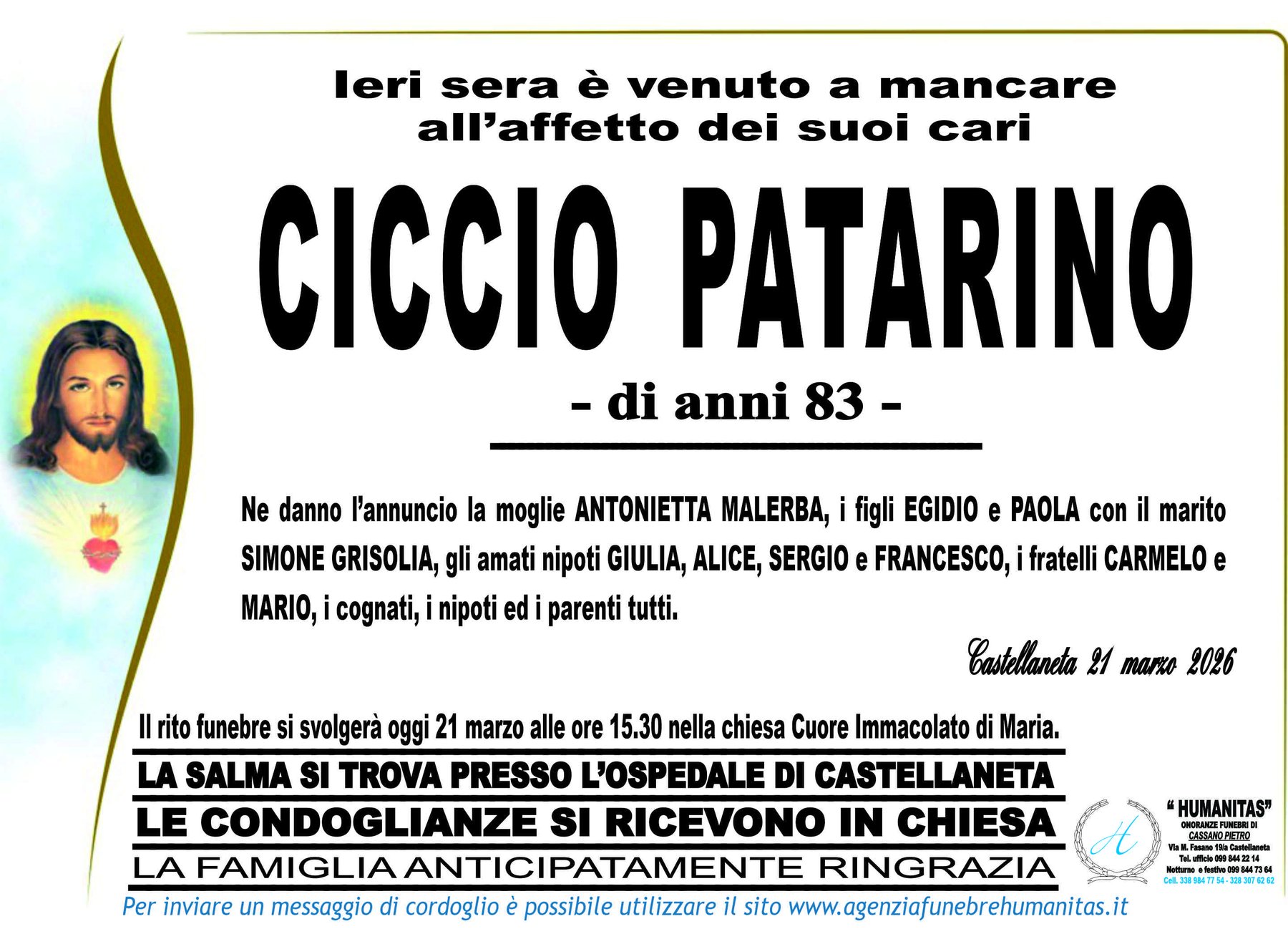 Manifesto funebre di Ciccio Patarino