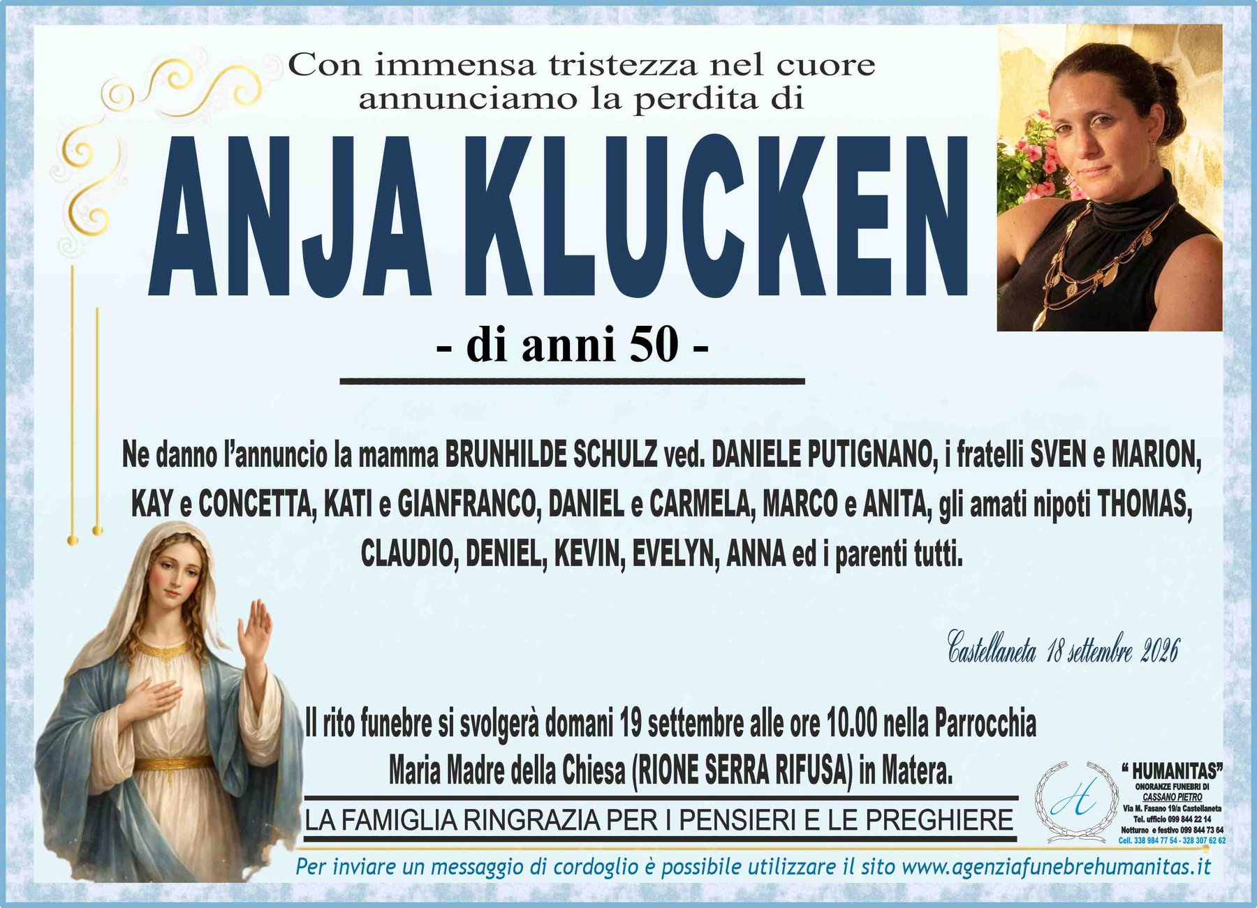 Manifesto funebre di Anja Klucken