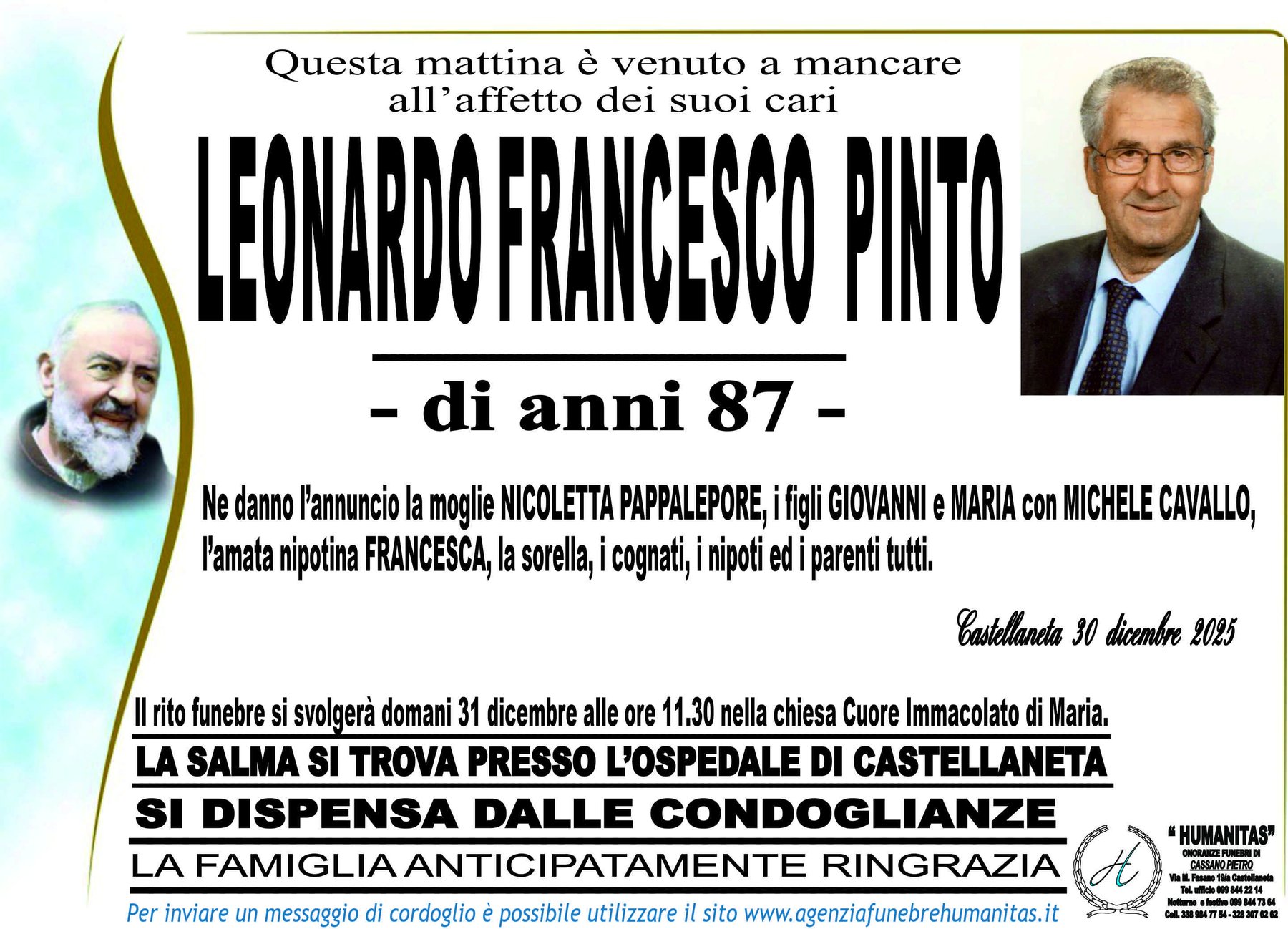 Manifesto funebre di Leonardo Francesco Pinto