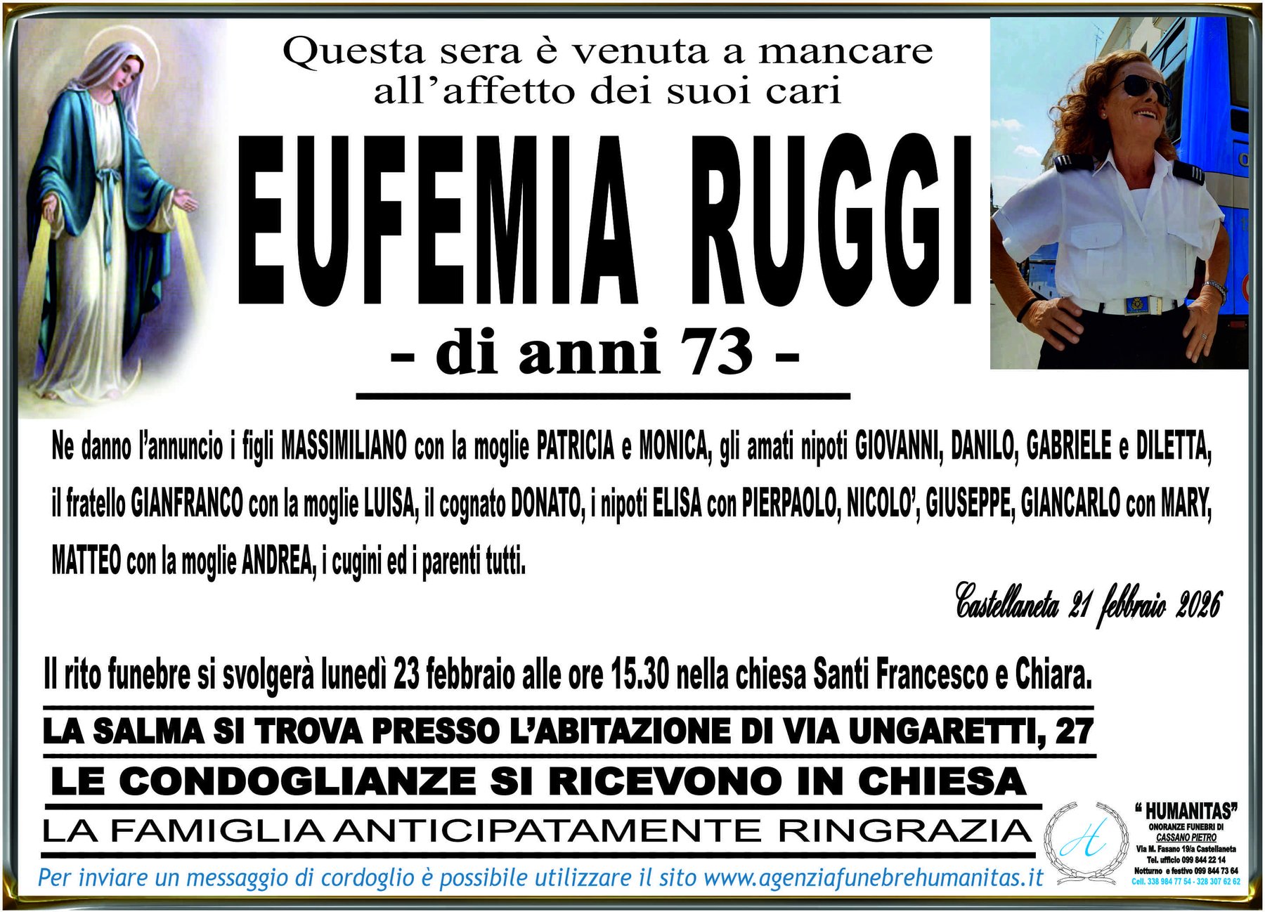 Manifesto funebre di Eufemia Ruggi