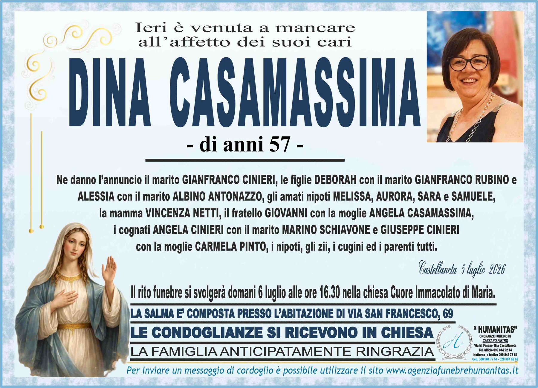 Manifesto funebre di Dina Casamassima