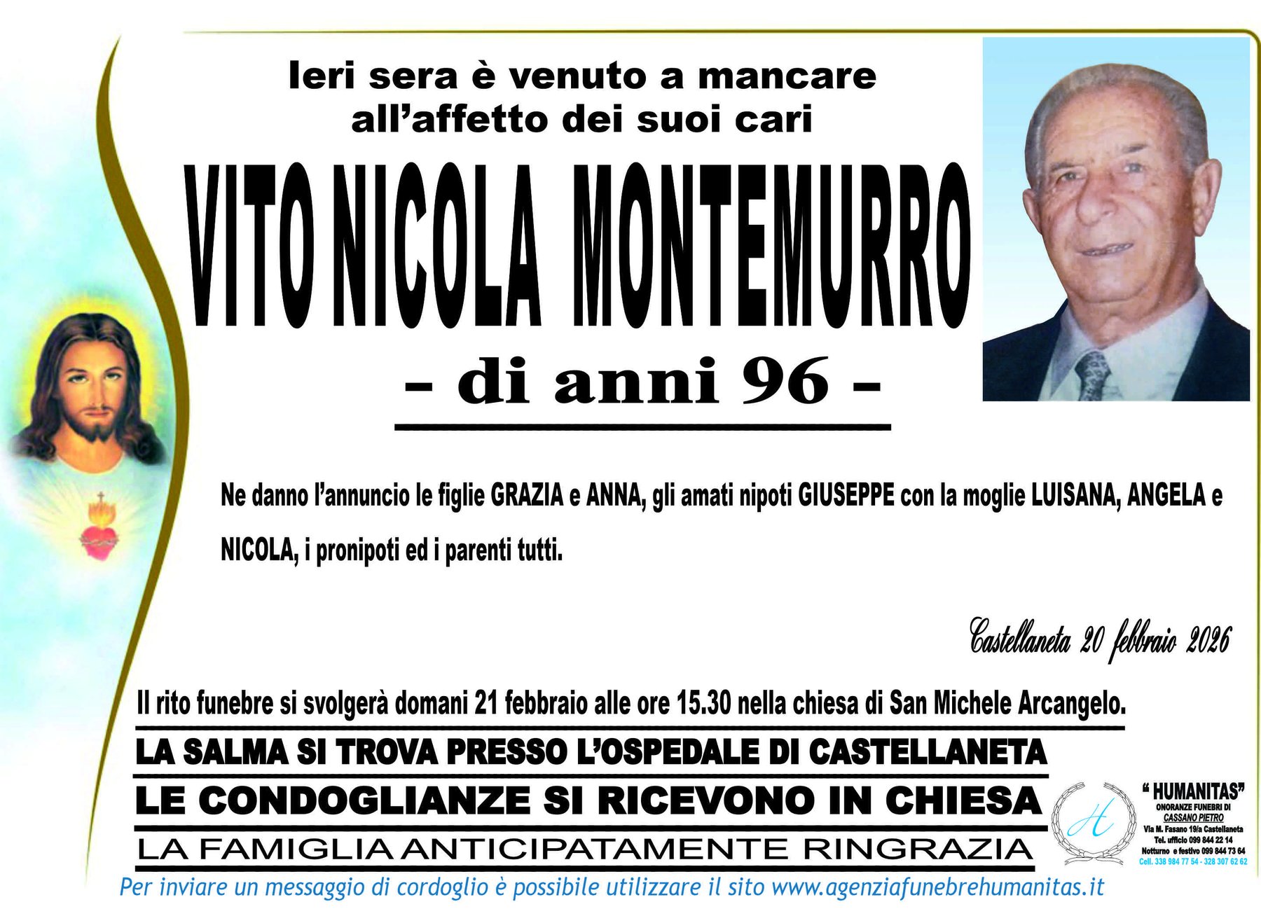 Manifesto funebre di Vito Nicola Montemurro